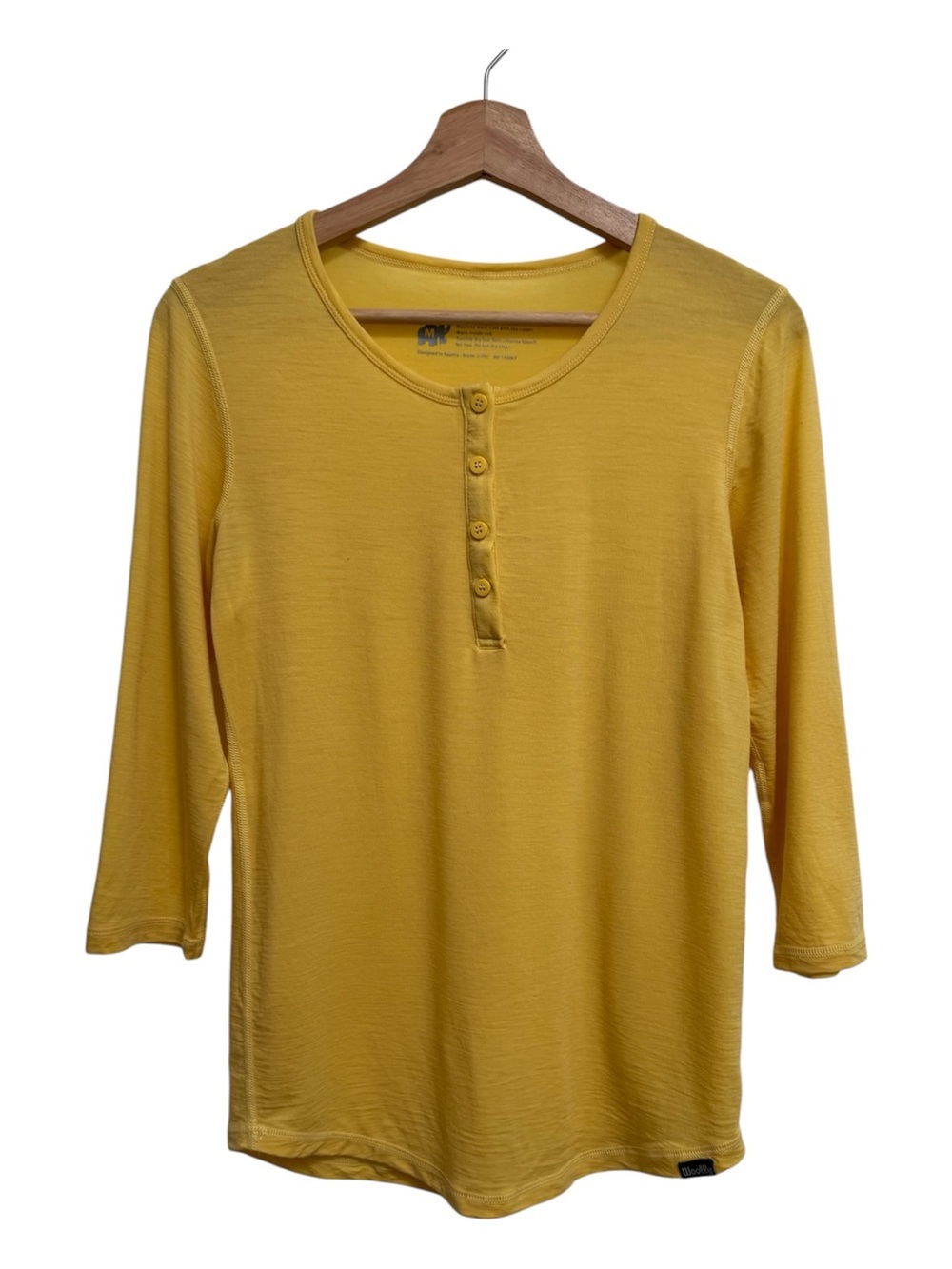 Woolly 3/4 Sleeve Henley Top Women’s Medium Yellow Baselayer Gorpcore Adventure